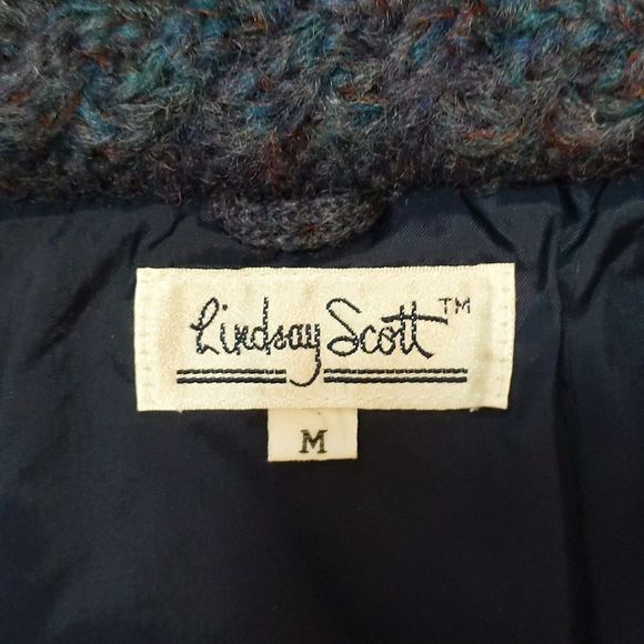 Vintage Lindsay Scott Cable Knit Barn Sweater Jacket Pockets Pad Shoulder Size M - Picture 9 of 11